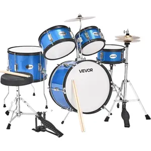 VEVOR Kids Drum Set, 5 - Piece 14 in Junior Drum Sets, Beginner Drums Set with Adjustable Throne, Cymbal Two Pairs of Drumsticks, Musical Learning Drums Instruments Kit, for Children Ages 6 - 13 (Blue)