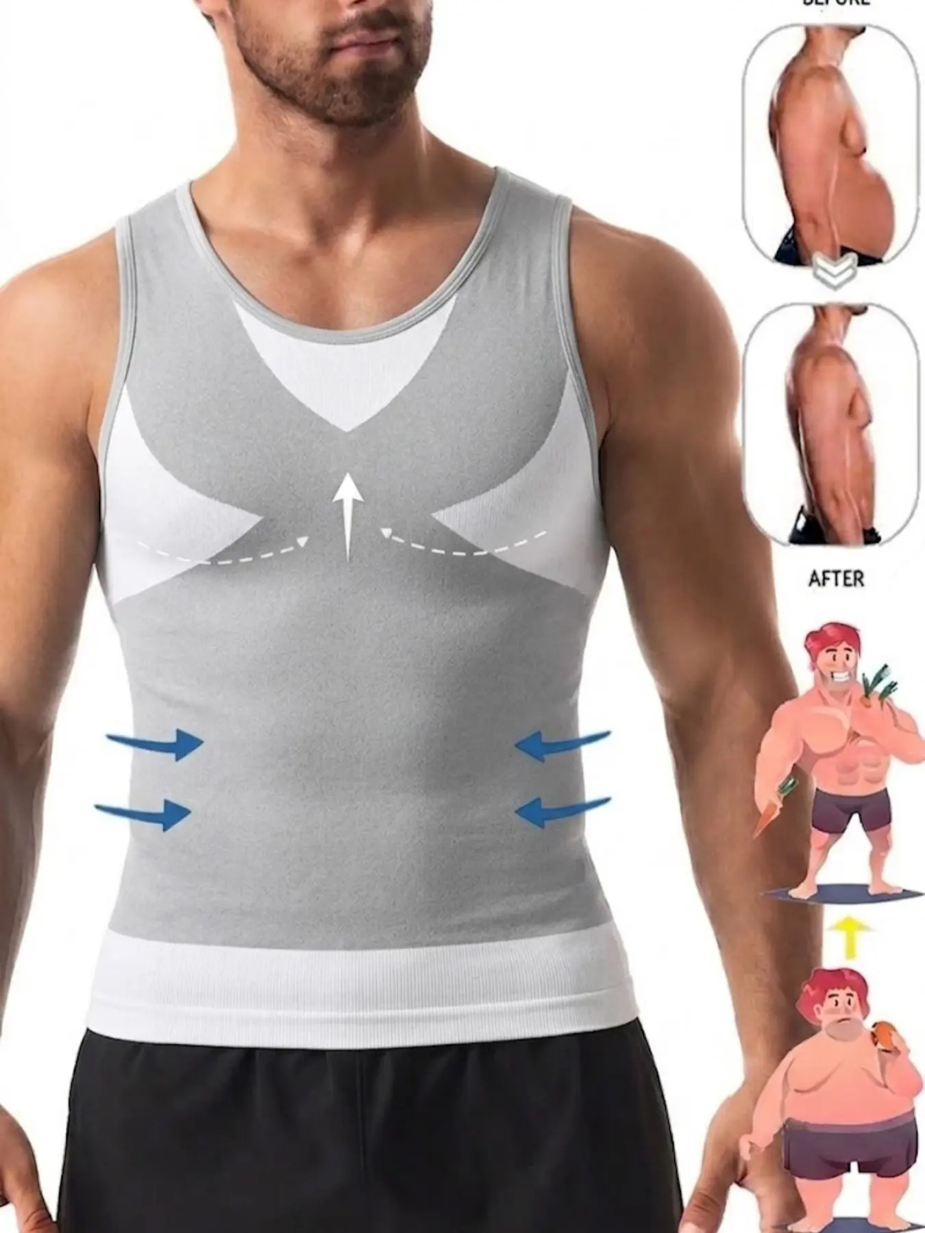 1 Count Men's High Compression Sleeveless Shirt, Tight Slimming Undershirt, Tummy Control Shapewear Tank Tops, Underwear Workout Vest for Men, Waist Trainer, Post-Surgery & Gym Wear, Suitable For Sports, Commuting, Sleeveless Sports Vests