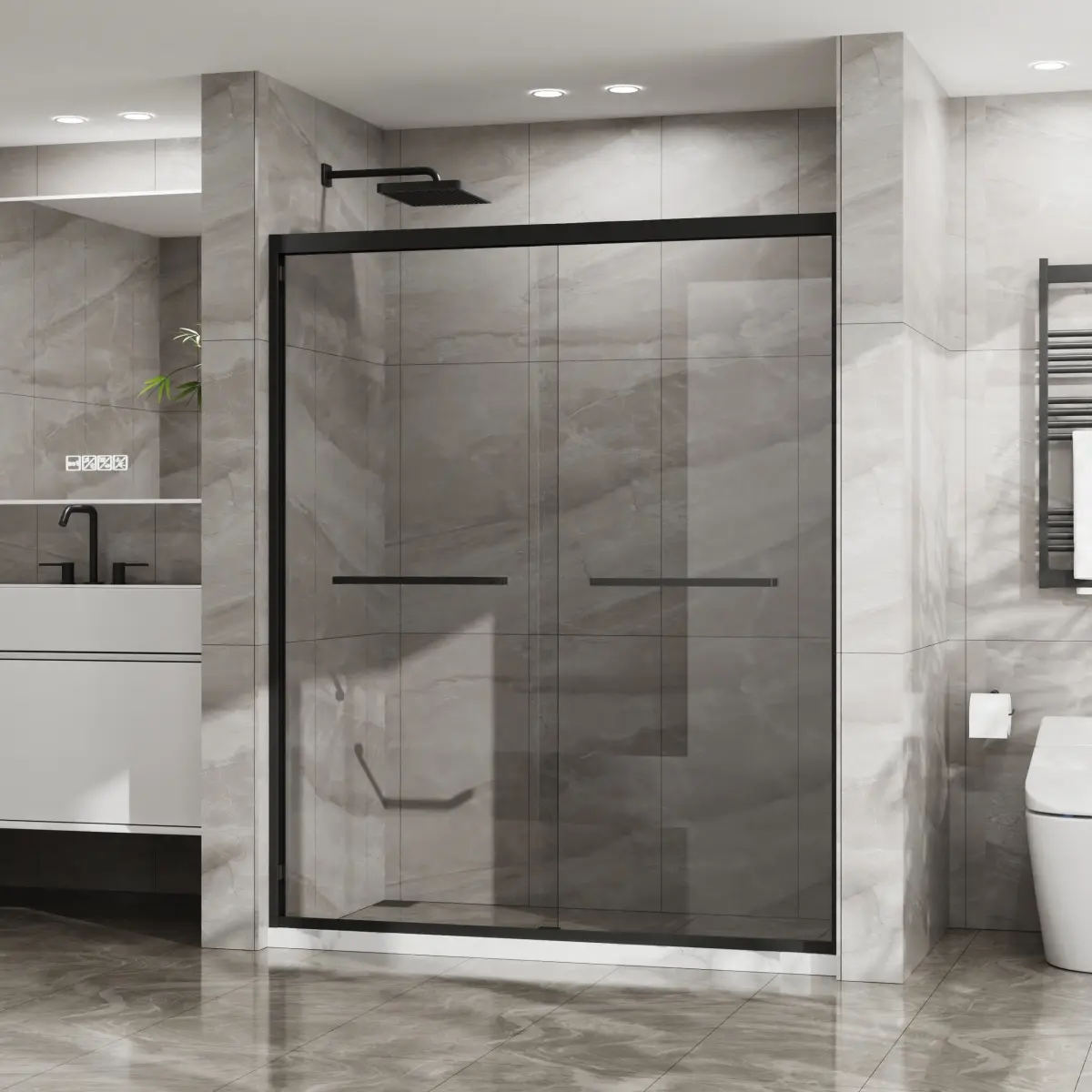 60" W x 72" H Double Sliding Glass Shower Door – Aluminum Framed Enclosure with SGCC Tempered Glass, Stainless Steel Hardware, Smooth Gliding, Rust-Proof, Matte Black