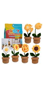 2 Pieces Crochet Hook Set, Suitable for Beginners, Flowers Crochet Hook Set, Crochet Starter Kit Potted Plants with Step-by-Step Video Tutorial, Suitable for Beginners and Adults (Daisies and Sunflowers)