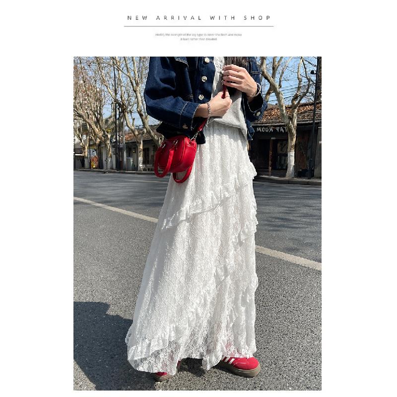 2025 Lace Skirt Women's Summer White A- line Dress Cake Dress Maxi Skirts