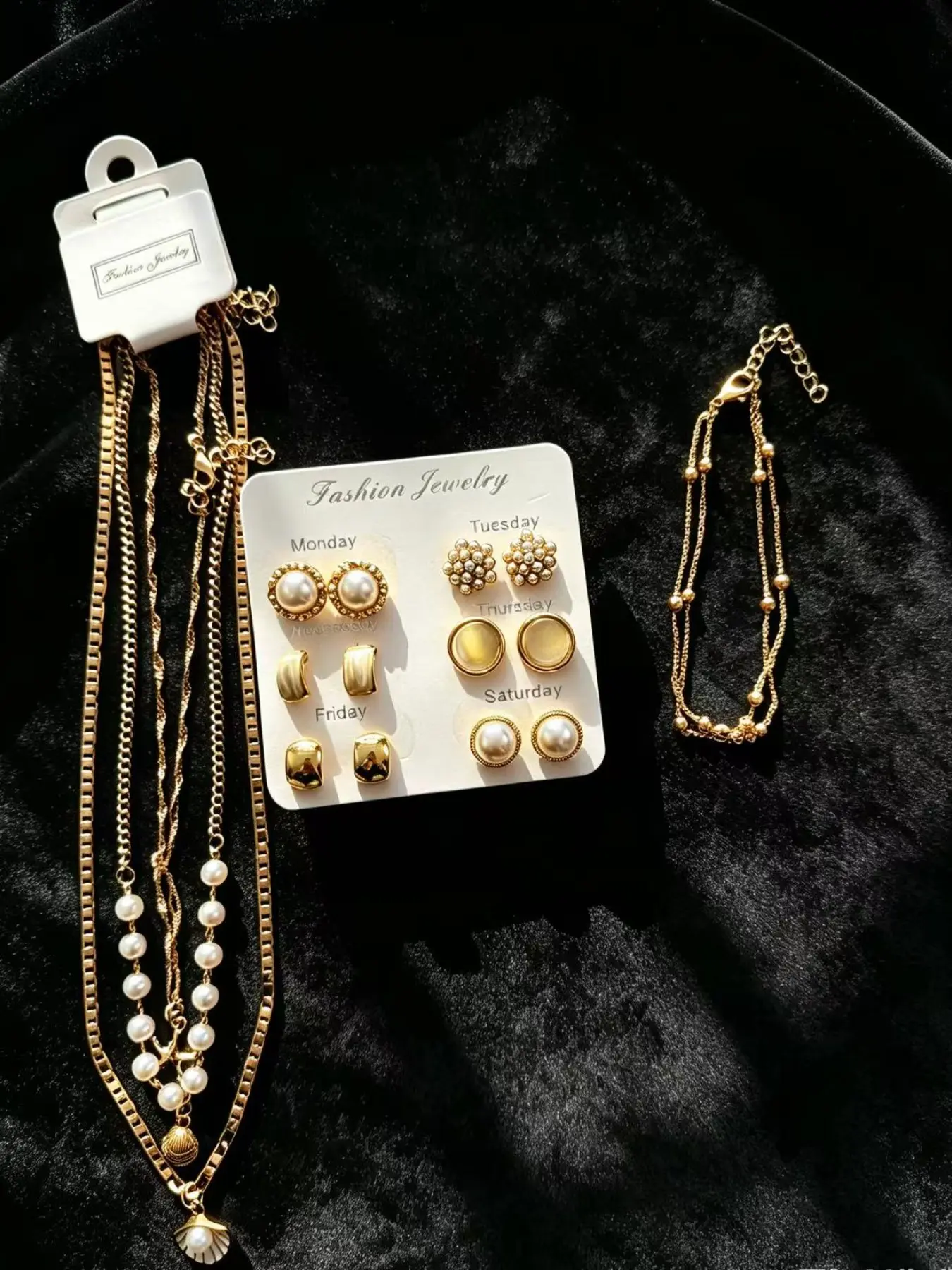 Women's Jewelry Set, Pearl Shell Necklace, Earrings, Anklet, Complete Accessories, Perfect Gift for Her