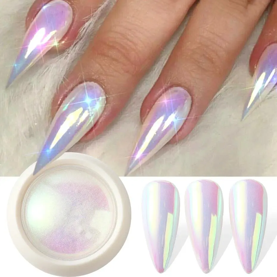 Unicorn Chrome Nail Powder Neon Aurora Mirror Iridescence Nail Pigment Mermaid Pearl Effect Glitter Makeup Nail Art Decorations