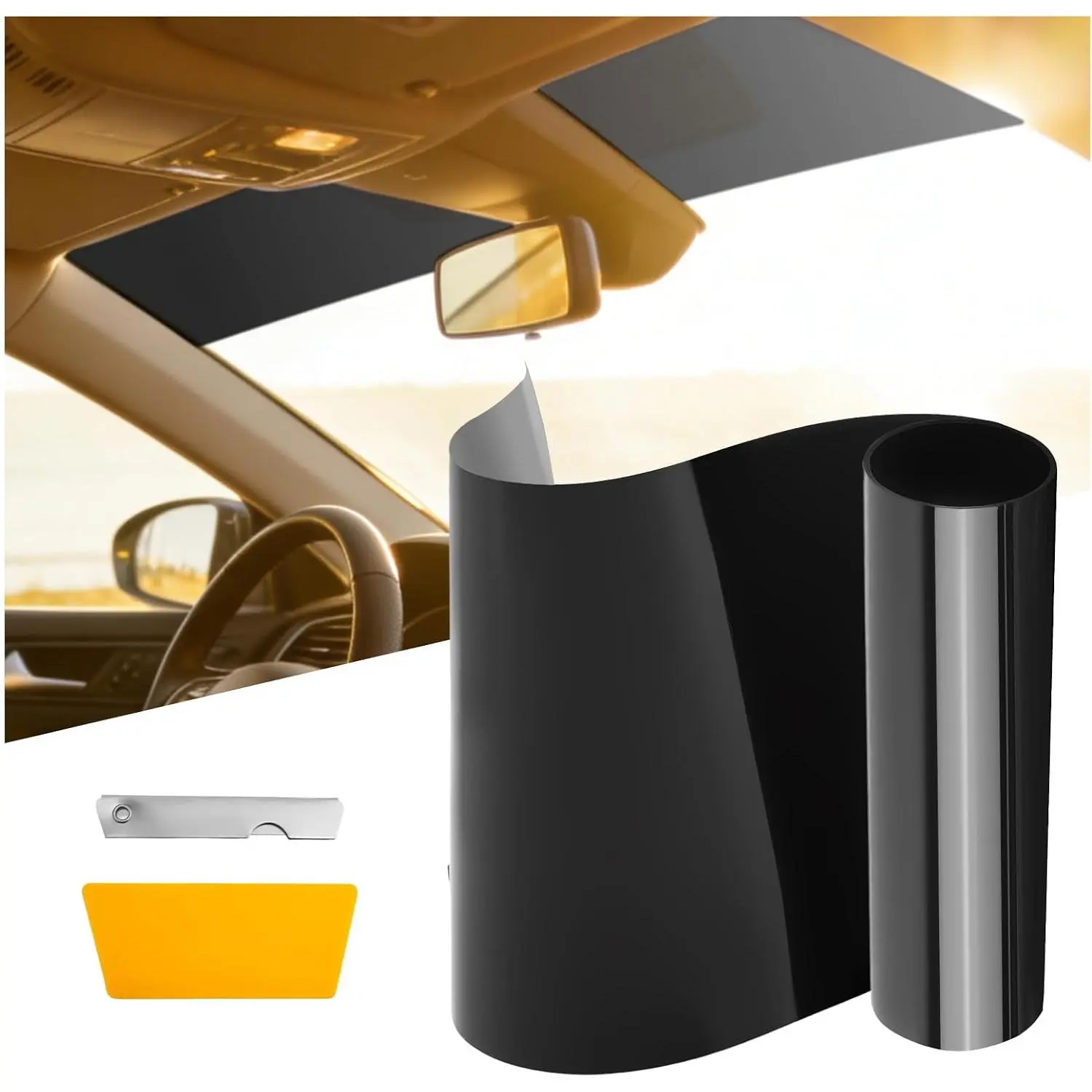 5% VLT  Window Tint Film,59.06"×8.07" Anti-Glare Window Tint  Strip Kit Includes  & , Cuttable  Windshield Tints Strip Fits