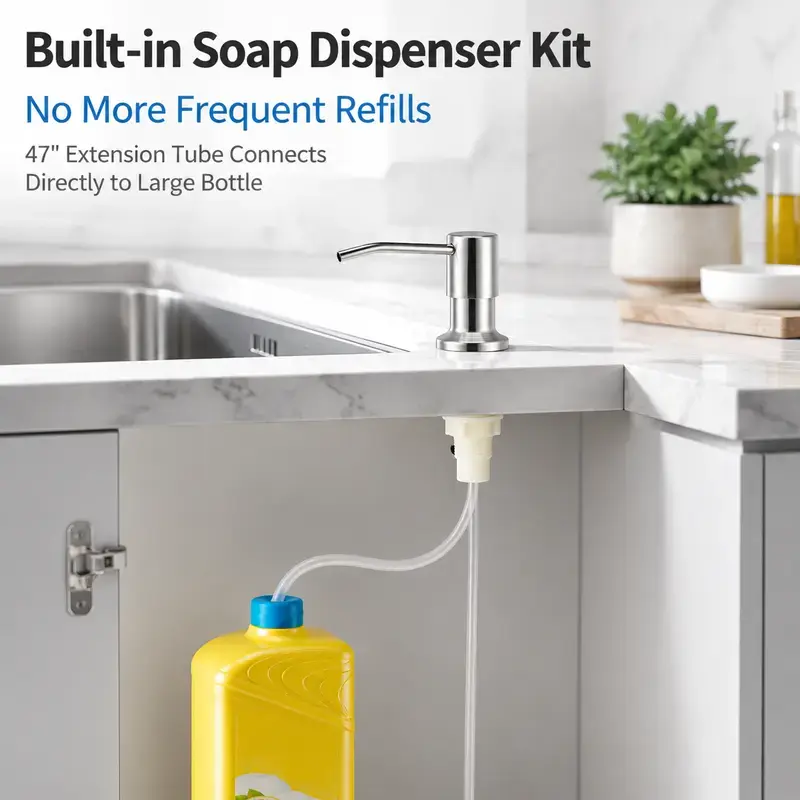 Kitchen Sink Soap Dispenser, Silicone Water Pump with 39 Inch No-Spill Extension Tube, Refillable Dish Soap Dispenser Kit for Countertops, Bottles & Containers, Kitchen Organization Accessory