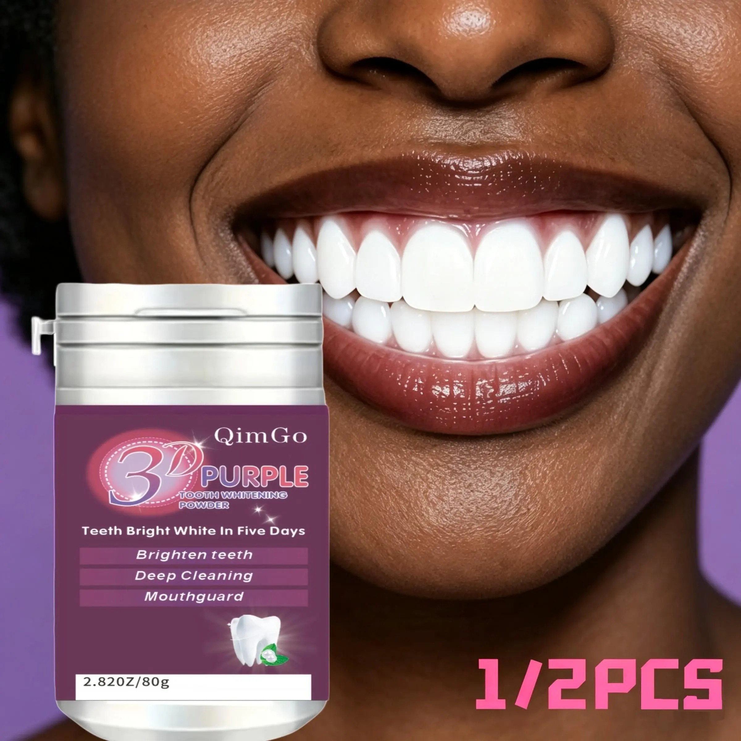 3D Teeth Whitening Powder, Removes Coffee & Tea Stains, Deep Cleaning, Fresh Breath, Unisex, Enhances Tooth Brightness
