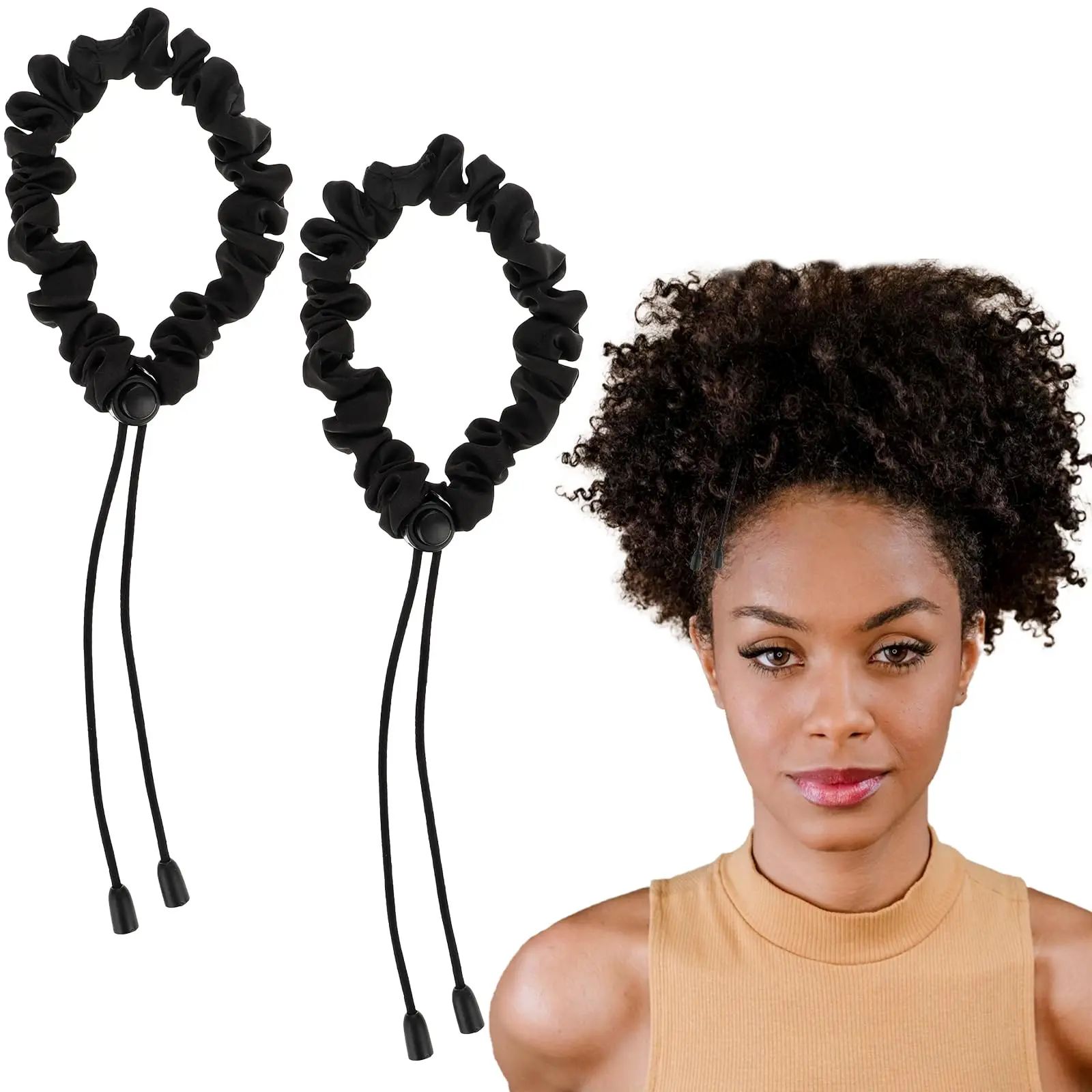2Pcs Stretchy Loc Rubber Hair Ties - Adjustable Locking Stretcher - Prevents Split Ends, Ideal for Curly Hair, Afro Puffs, Buns, Athletic Use (Home, Festive & Party Supplies, Party Bags & Gifts)