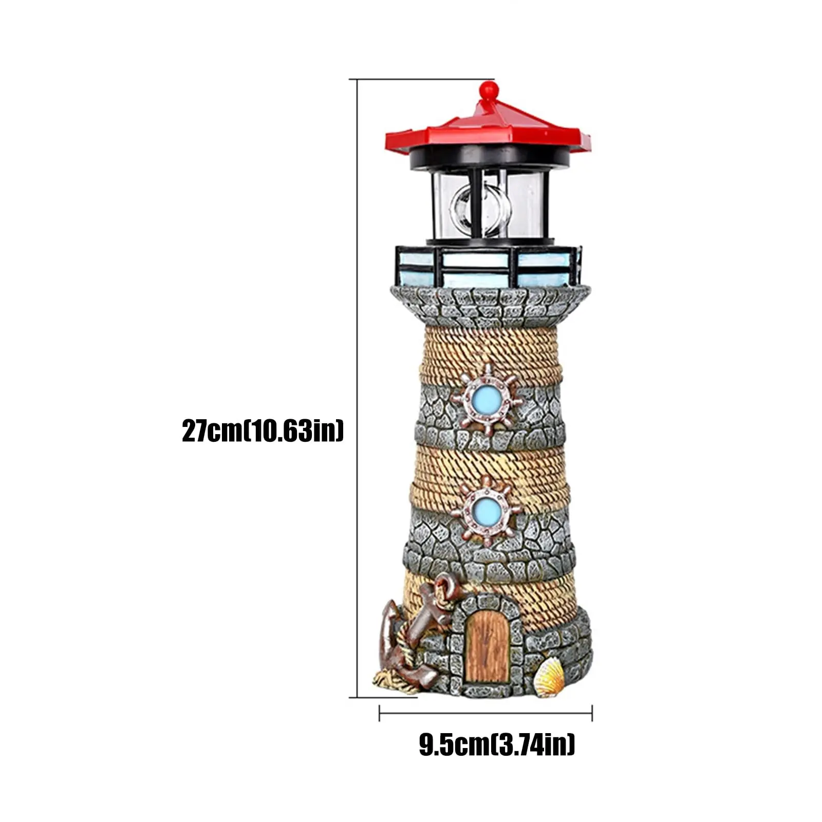 26.5cm Freestanding Solar Lighthouse Ornament, Resin Craft with LED Light, Solar Decorative Lights, Waterproof Outdoor Statue for Garden Patio Yard Decoration