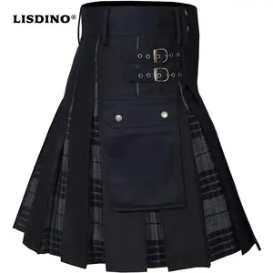 LisdinoKilts For Men, Utility Kilt, 100% Cotton Jeans Hybrid Kilt, Modern Box Pleated Tartan Traditional Mens Kilt