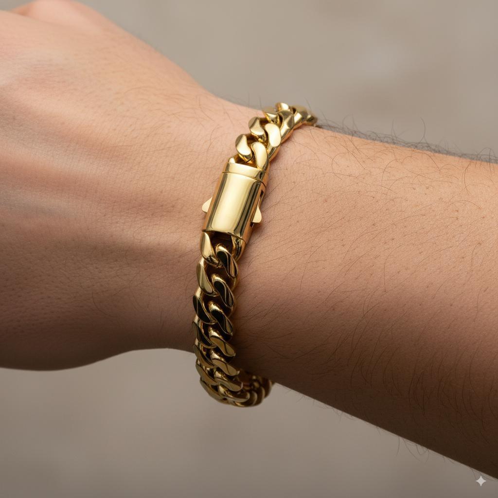 【Set】14K Gold-Plated Cuban Necklace Bracelet Set Miami Hip-Hop Style 6mm-14mm Sizes Waterproof Non-Allergic Gift for Men Women Couples Valentine's Day