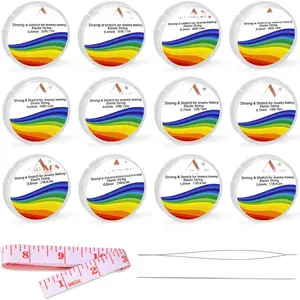 Elastic Bracelet String Cord,  12 Rolls 6 Different Sizes  Clear Stretchy Elastic Bead String for Bracelets,  Making and Clay Pony Seed Stone Beads with Beading  and Ruler