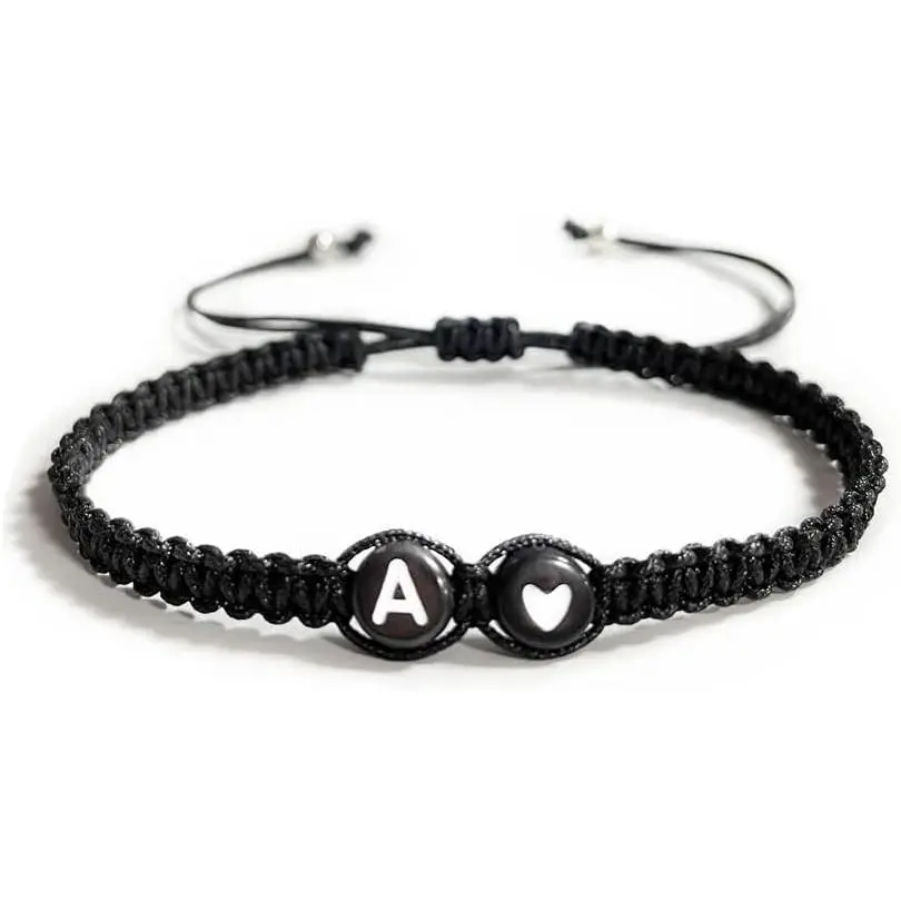 Women's 26-Letter Heart Initial Charm Bracelets, Handmade Adjustable Braided Rope Jewelry, Birthday  for Mom & Daughter exquisite lucky gift jewelry gift fashion woman unique cute thoughtful daily wear perfect wellness stylish friendship blue leaf