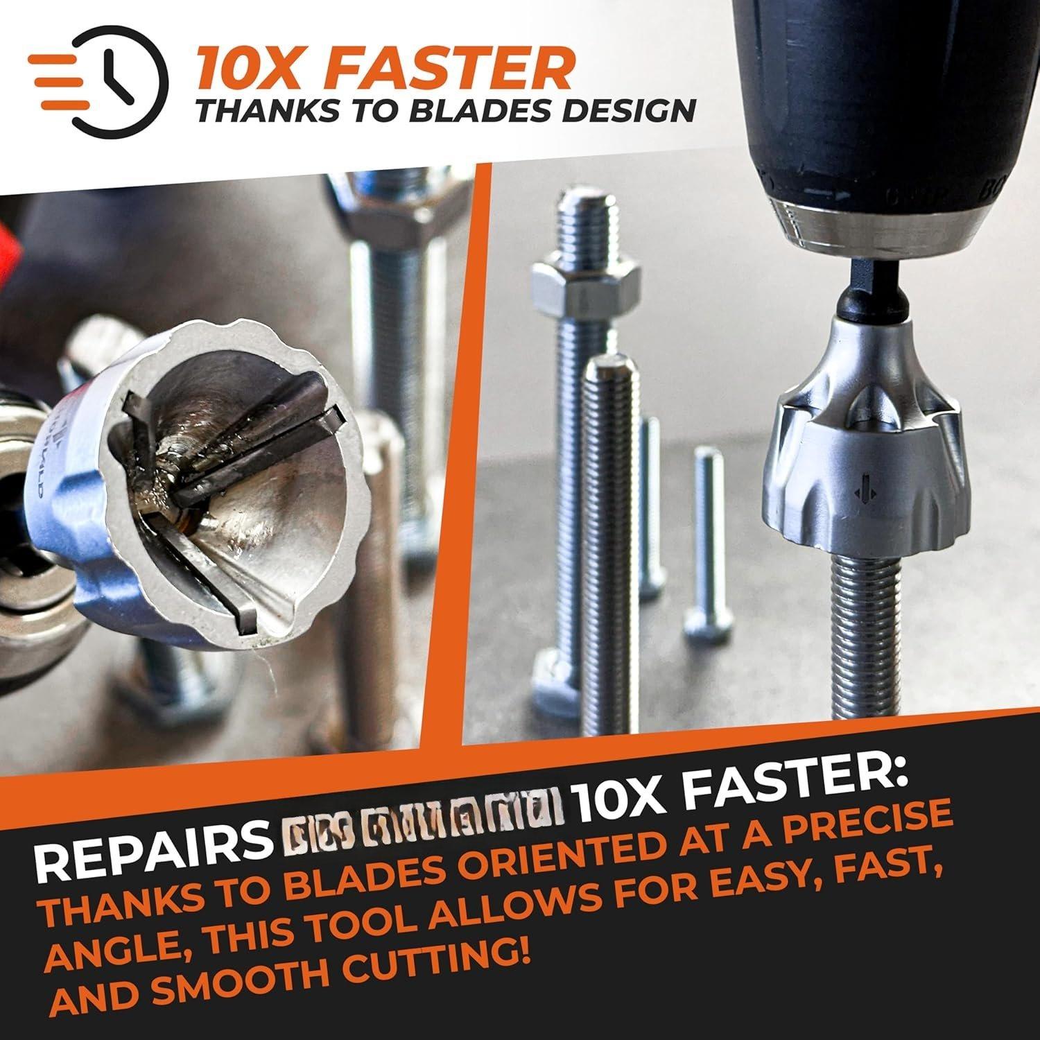 Deburring External Chamfer Tool with Tungsten Carbide  - Deburr Tool for  Thread,  Metal Rod, Pipe, PVC,  Printing - 1/8" to 3/4" Diameter (3~19mm) - User Guide + Video Tutorial