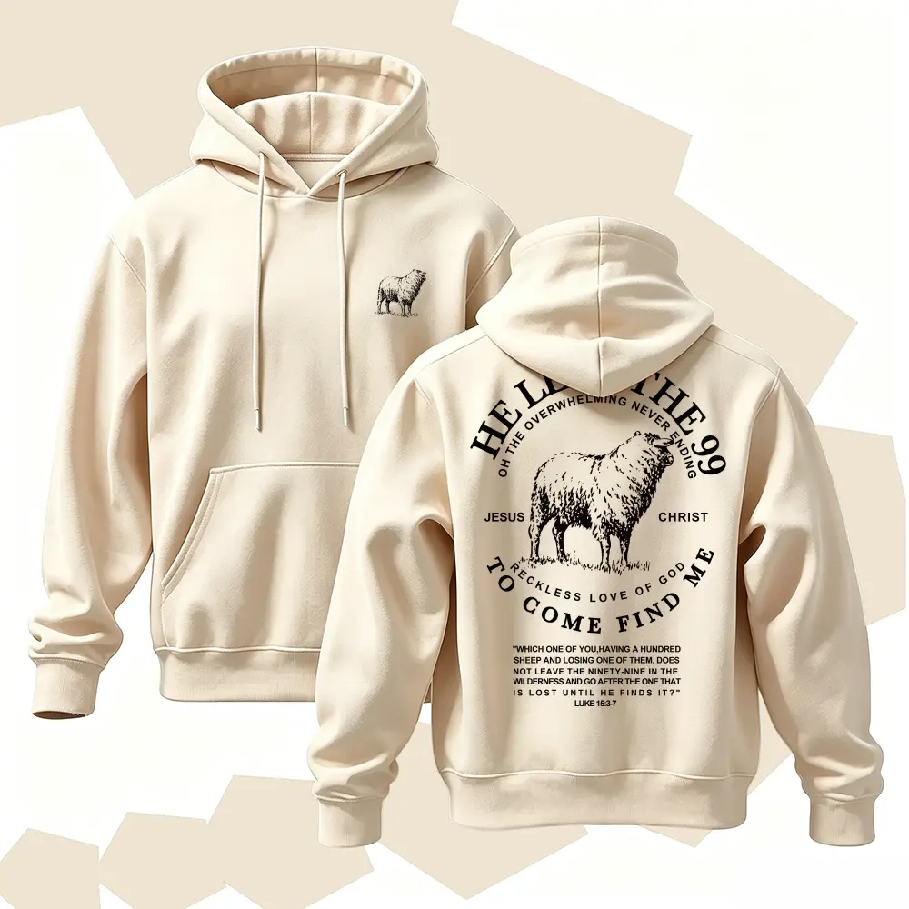 Vintage He Left The 99 Hoodie | Retro Christian Lamb Sheep Graphic Sweatshirt | Regular Fit All Season Streetwear Pullover With Pocket Men Top