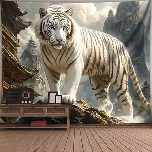Vibrant Tiger Landscape Banner, Polyester Wall Decor, Ideal for Living Room, Bedroom, Office, Party, No Power Required