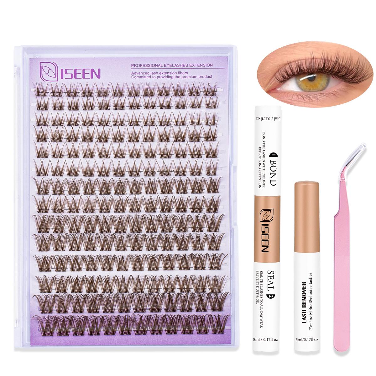 Brown Lash Clusters Natural Dark Brown Eyelash Extensions Kit for DIY, Deep Eyelashes in D Curl, Suitable for Beginners with Mixed Lengths, Bond&Seal&Remove&Tweezers, Cosmetics Makeup Tool