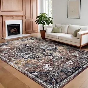 GARVEEOriental Medallion Rug and Runner Rug: Non-Slip, Washable, Low-Pile Vintage Floral Carpet, Stain-Resistant, Ideal for Bedroom and Living Room Use