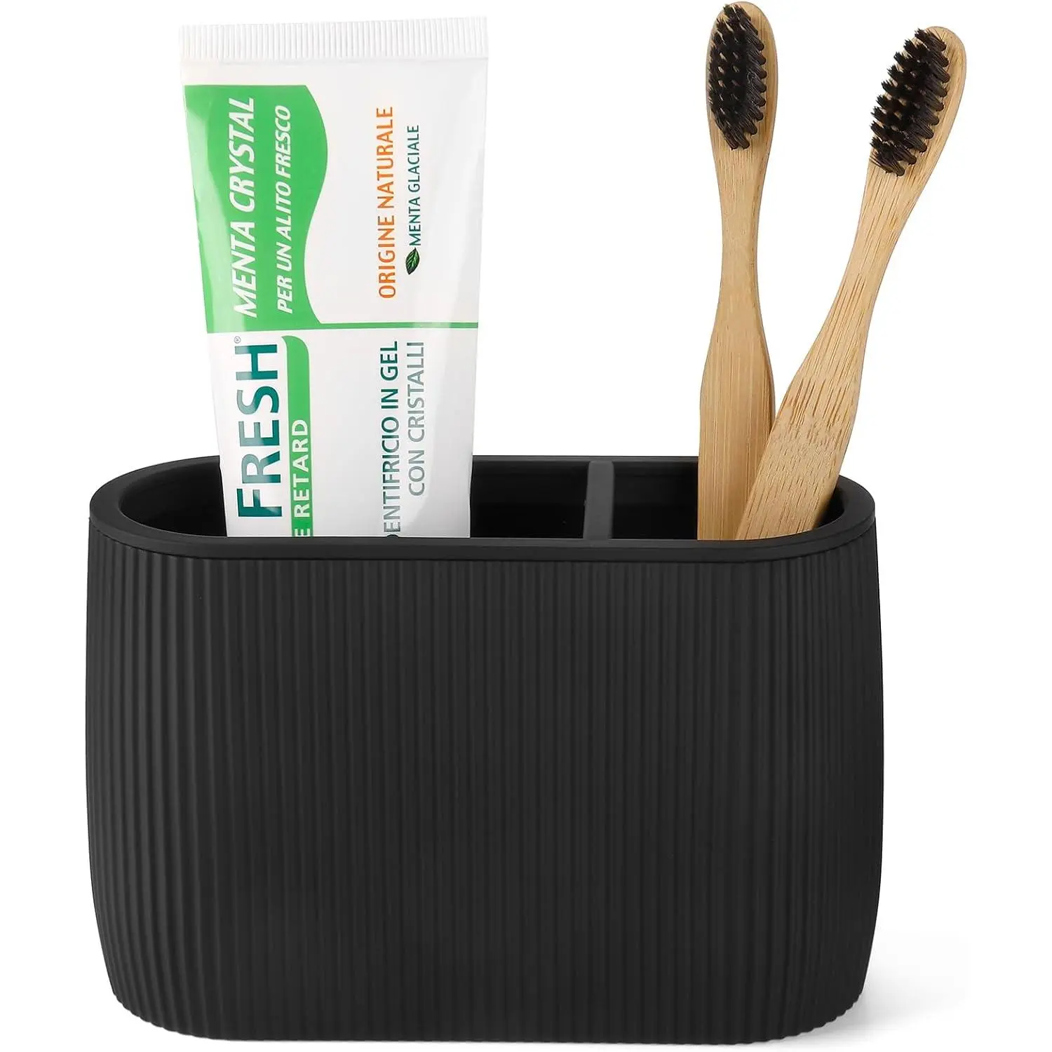 Black  and  Holders for Bathrooms | Striped Countertop Electric  Brush Holders with Removable Divider for Bathroom Organizer