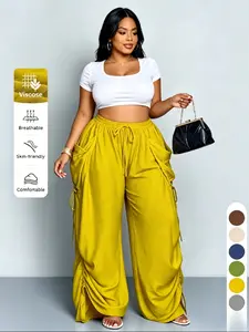 Women's Harem Pants, Casual High-Waisted Cotton Linen, Medium Stretch Thin Drawstring Pockets, Versatile Street Style
