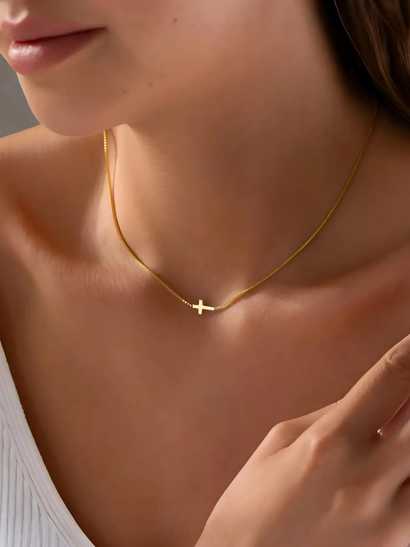 Women's Dainty Gold-Plated Elegant Necklace with Classic Cross Pendant -Extension Chain, Hypoallergenic, Eco-Friendly, Jewelry for Women, Elegant Prom Jewelry, Gifts for Mom