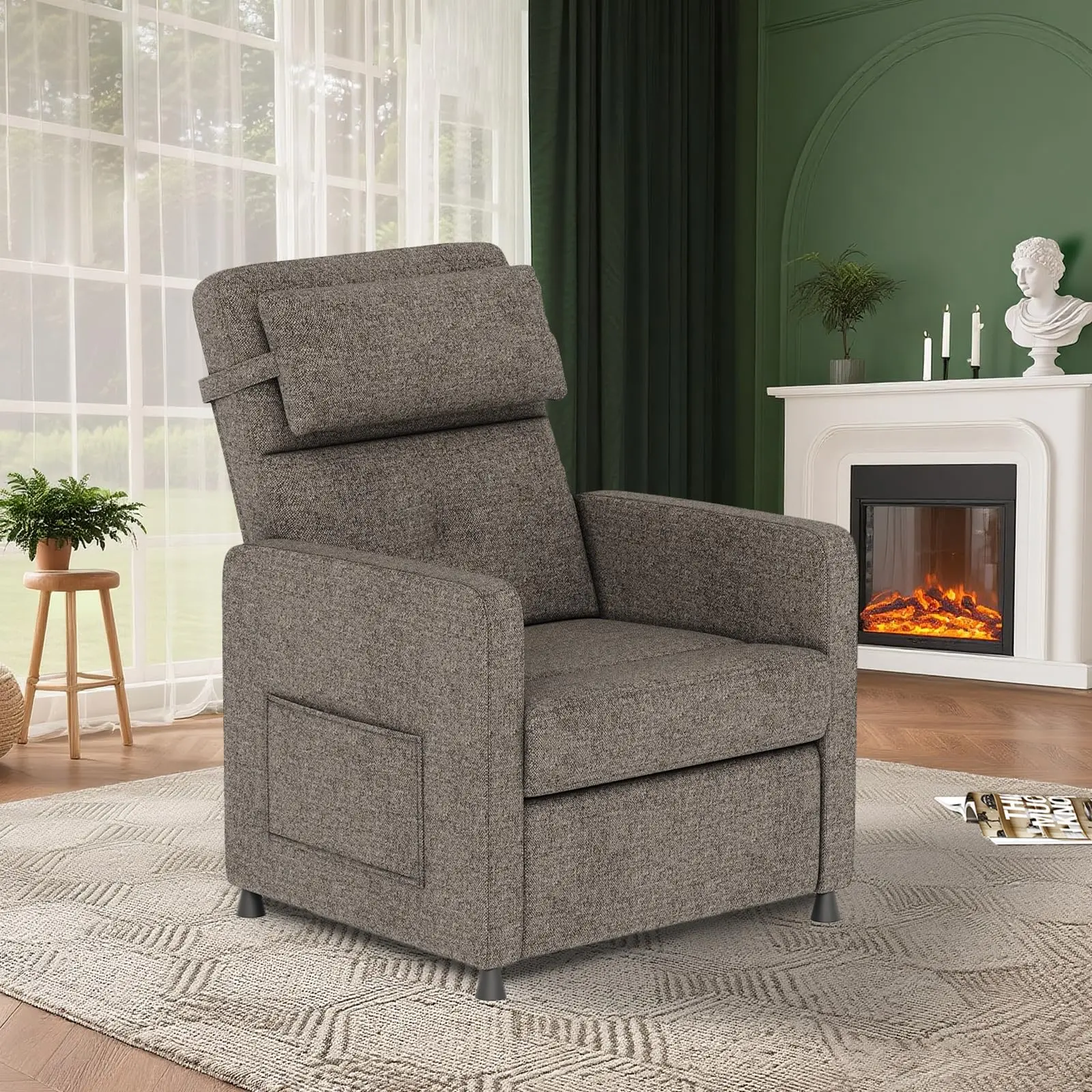 Sturdy Oversized Power Recliner Armchair with Remote - Adjustable Backrest, Footrest, USB Port, Side Pockets - Soft Fabric Overstuffed Single Sofa for Game Room, Home Theater - Brown, Beige, White