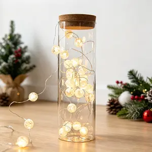 Crackle Bead Fairy String Lights, 10 ft 30 LED Battery Operated Decorative LED Lights for Cottagecore Bedroom Room Decor, Boho Dorm Wall Decor, Home Decor, Wedding Party Decor, Aesthetic Indoor Fairy Lights