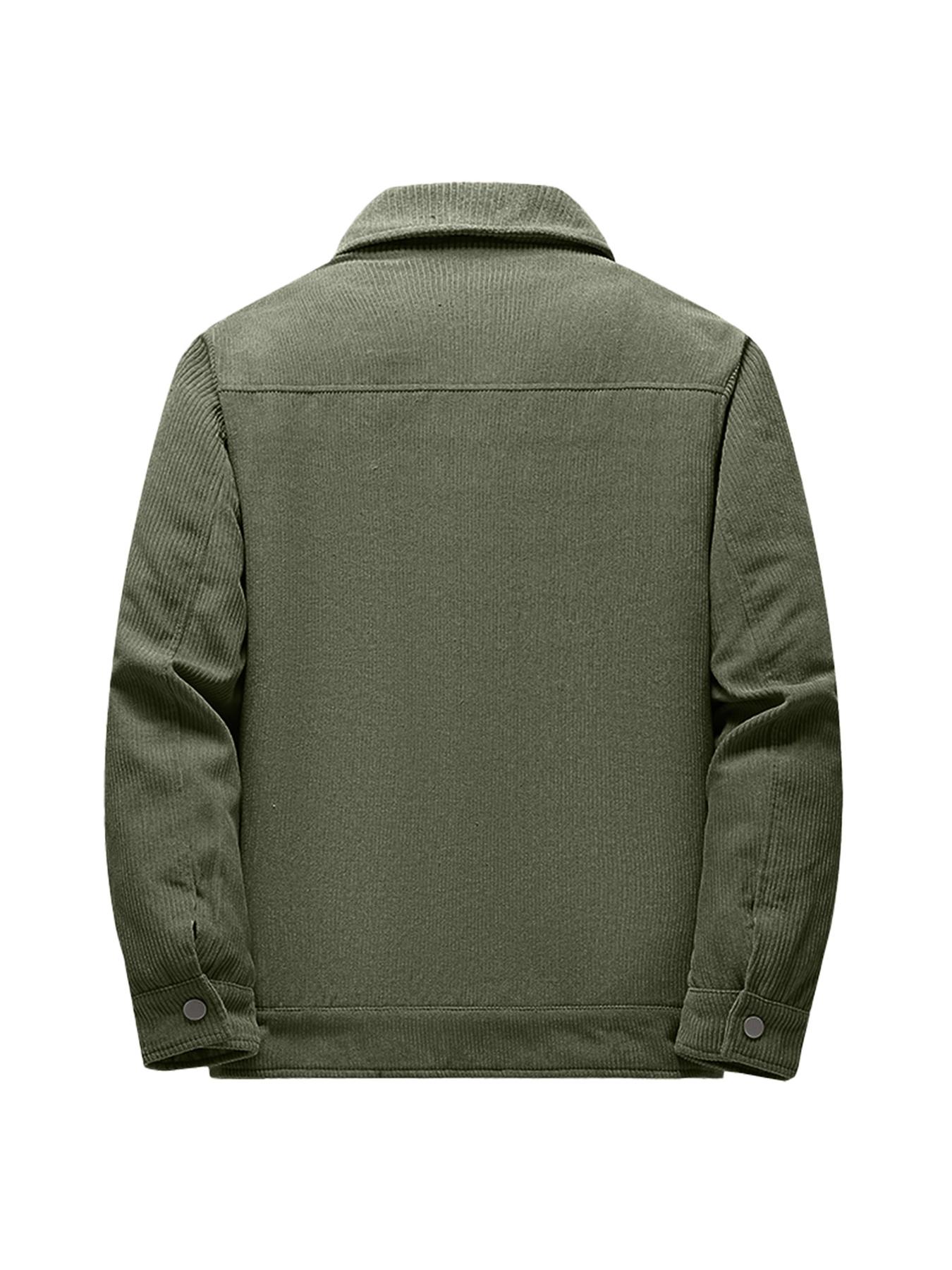 Men's Solid Button Front Pocket Thermal Lined Jacket, Loose Casual Long Sleeve Collared Outerwear for Fall & Winter, Men's Clothes for Daily Wear, Casual Fashion Coat, Casual Comfy Jacket