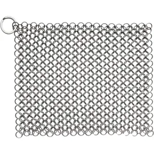 8"x6" Cast Iron Scrubber Stainless Steel Chainmail Cleaner for Pre-Seasoned Pans, Griddles, BBQ Grill and Pot Cookware Cleaning