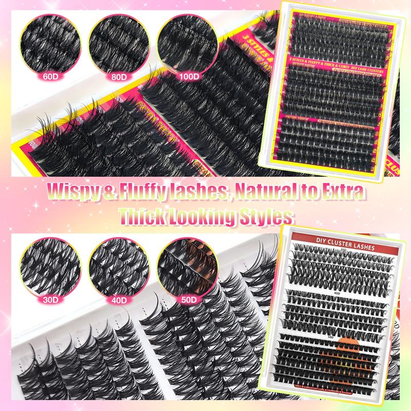 Eyelash Extension Kit (1 Set), DIY Lash Kit Including Individual False Eyelashes, Eyelash Glue, Tweezers, Remover, Professional Eye Makeup Tool for Women, Cosmetic, Eyelash Cluster Kit, Eyelash Fixer