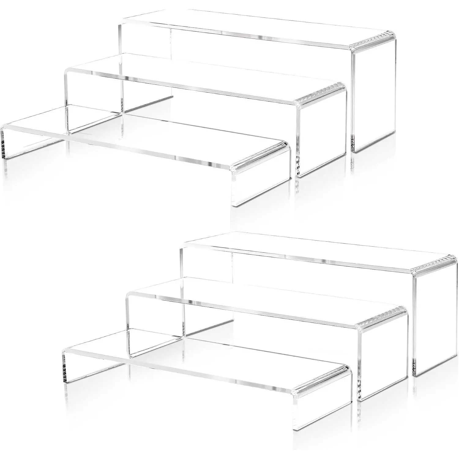 2 Set Large Acrylic Clear Display Risers, 3 Sizes 12" Rectangular Showcase Collectibles Display Shelf, 5mm Thick Desktop Display Stand Holder for Figures, Jewelry, Perfume, Toys