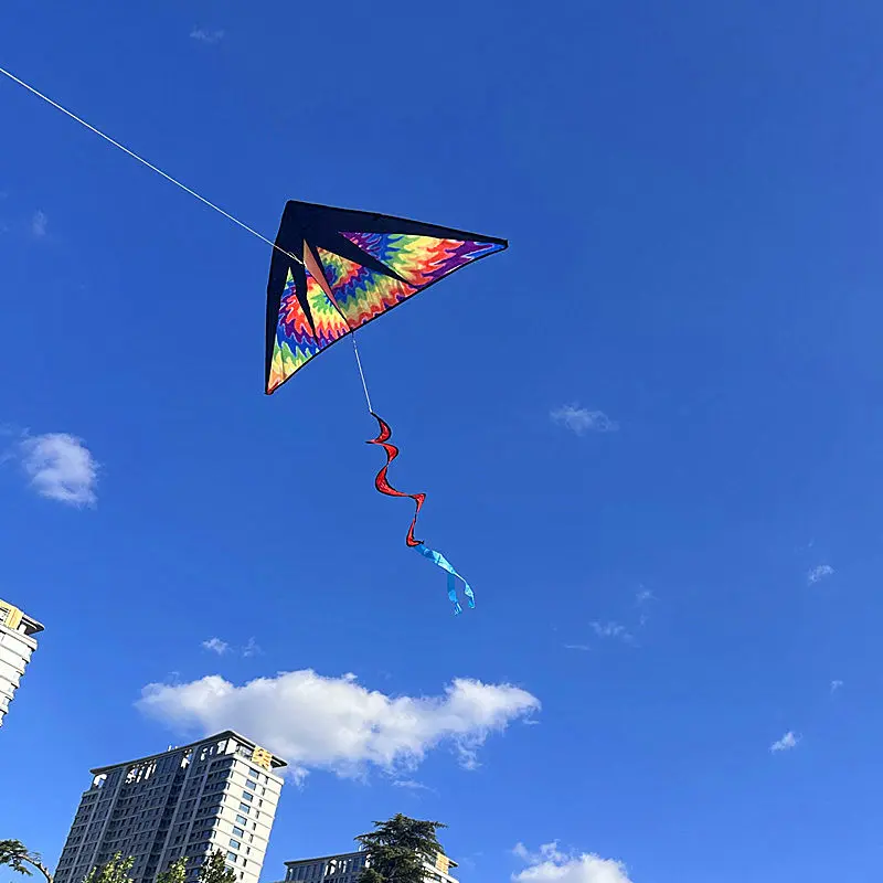Rainbow kite, triangular kite with a spiral tail, flame-style triangular kite in multiple colors, easy to fly even in light wind, suitable for outdoor activities at the beach and park, ideal for games and relaxation, flying supplies, creative gift