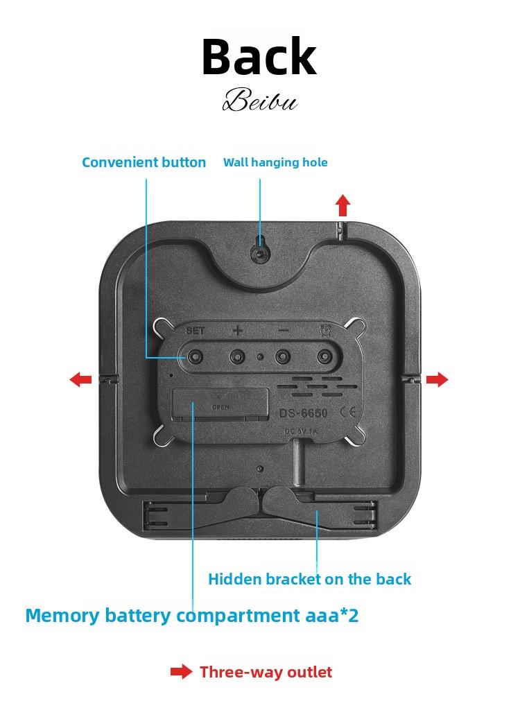 Large Display Digital LED Wall Clock Battery Operated with Temperature Date Weekday Display Adjustable Brightness Alarm Timer Modern Hanging Table Clock for Living Room Bedroom Home Decor