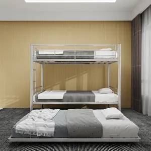 Silver Twin Triple Bunk Bed Frame, Heavy-Duty Steel 3-in-1 Convertible Metal Bed for Dorm, Guest Room and Shared Bedroom