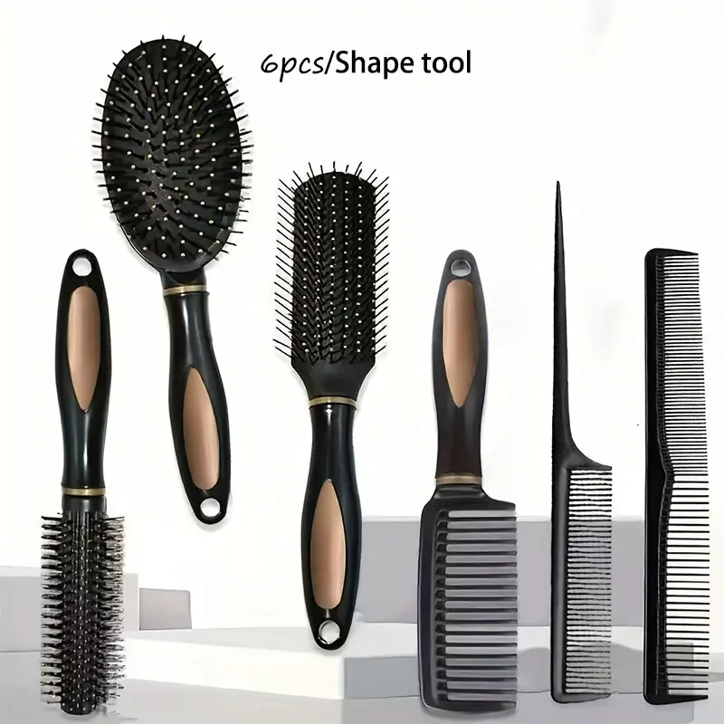 6pcs Hair Comb Set, Detangling & Styling Tool, Ergonomic Handle, Massage Comb, Salon Essential, Smooth Surface, Home Use