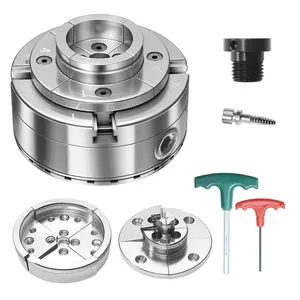 VEVOR 4 Inch Wood Lathe Chuck, 4-Jaw, Bevel-Gear Self-Centering Wood Turning Chuck Set with 1" x 8TPI Thread & Adapter, Round Jaws, Step Jaws, Nickel-Plated, High-Hardness Steel, for Woodworking Lath