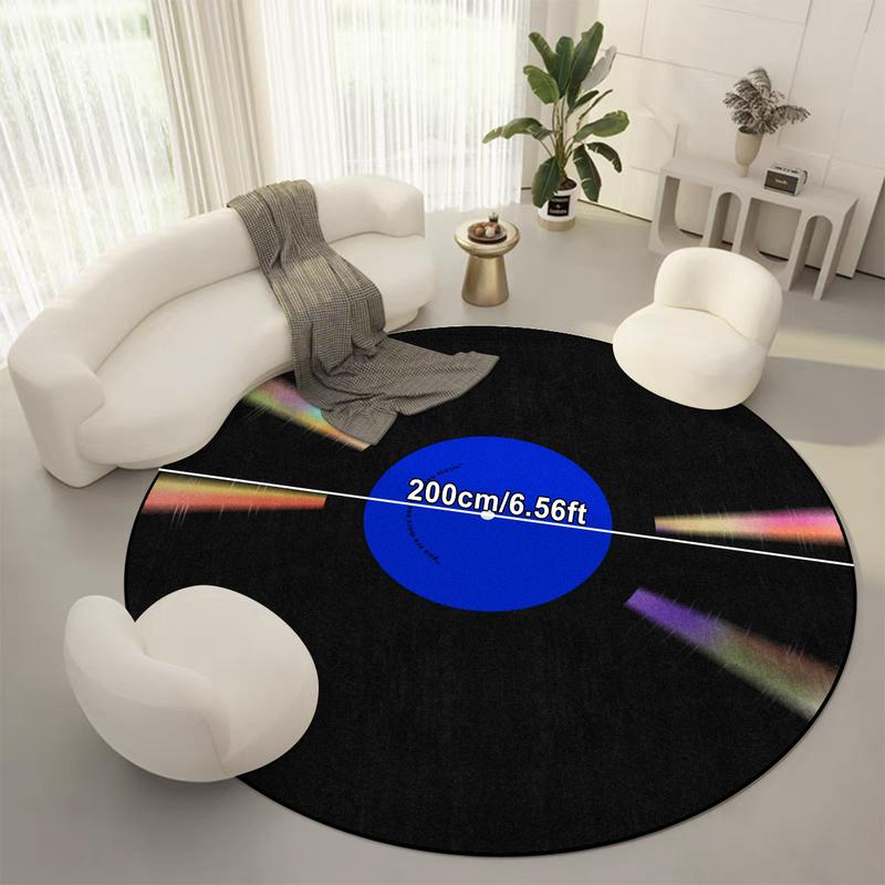 Vinyl Record Pattern Round Decorative Area Rug, Non-slip Washable Floor Mat, Soft Floor Carpet for Home Living Room Bedroom Game Room Decor, Vintage Printed Rugs