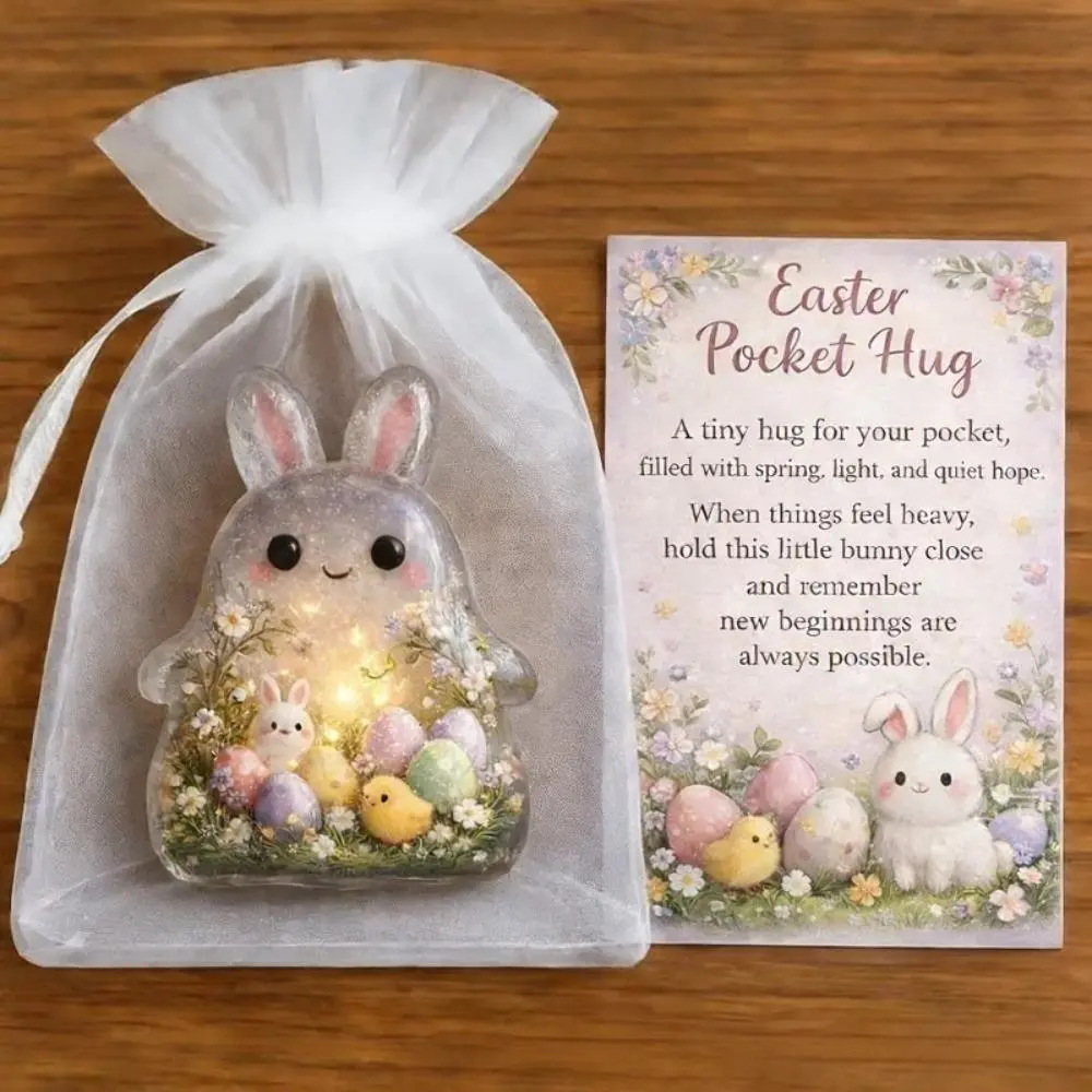 Easter Pocket Hug Rabbit Ornament, Clear 2D Acrylic Bunny Comes With Encouragement Message Card, Ideal Easter & Birthday Present, Lovely Kids Decor Symbolizing Fresh Starts