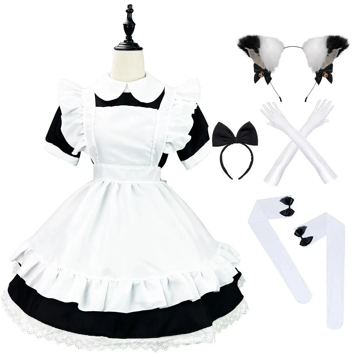 Classic Maid Anime Cosplay Costume Black White Plus Size Apron Maid Cat Girl Kawaii Japanese Outfits Party Princess Lolita Dress