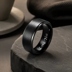 Elegant Men's Titanium Steel 'I Love You'Engraved Ring - Romantic Black Band withCreative Lettering, Ideal for Wedding,Anniversary & Valentine's Day Gift,Father’s Day gift.summerwins summerwins