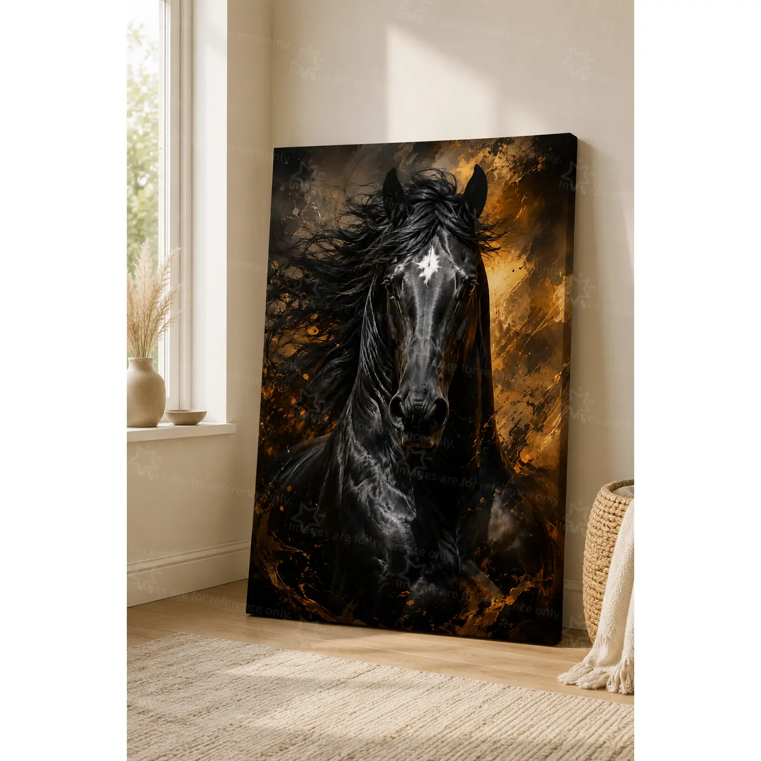 Luxury Black Stallion Gold Splash Texture Portrait Canvas Art poster wall decor, Powerful Modern Wildlife Wall Decor for Office Living Room Entryway Farmhouse Apartment