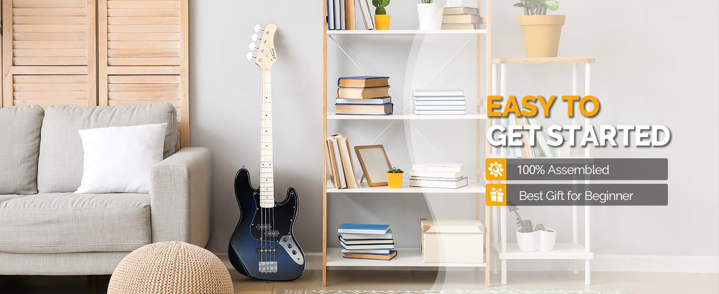 GLARRY Bass Guitar Full Size 4 String Exquisite Stylish Bass with Guitar Bag Power Line and Wrench Tool