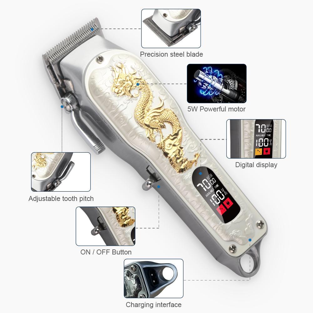 Dragon Pattern Hair Clipper Set, 1 Box USB Rechargeable Hair Trimmer Set with Accessories, Professional Hair Clipper Set for Men, Barber Equipment