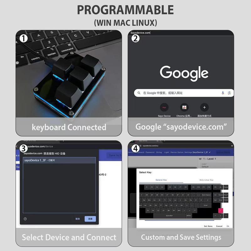 Mini 4-Key Keypad WASD Arrow Key Keycaps Keyboard One-Handed Mechanical Gaming Keypad Programmable USB-C Customized Keyboard for Working or Gaming (Black, Arrow Keycaps 1)