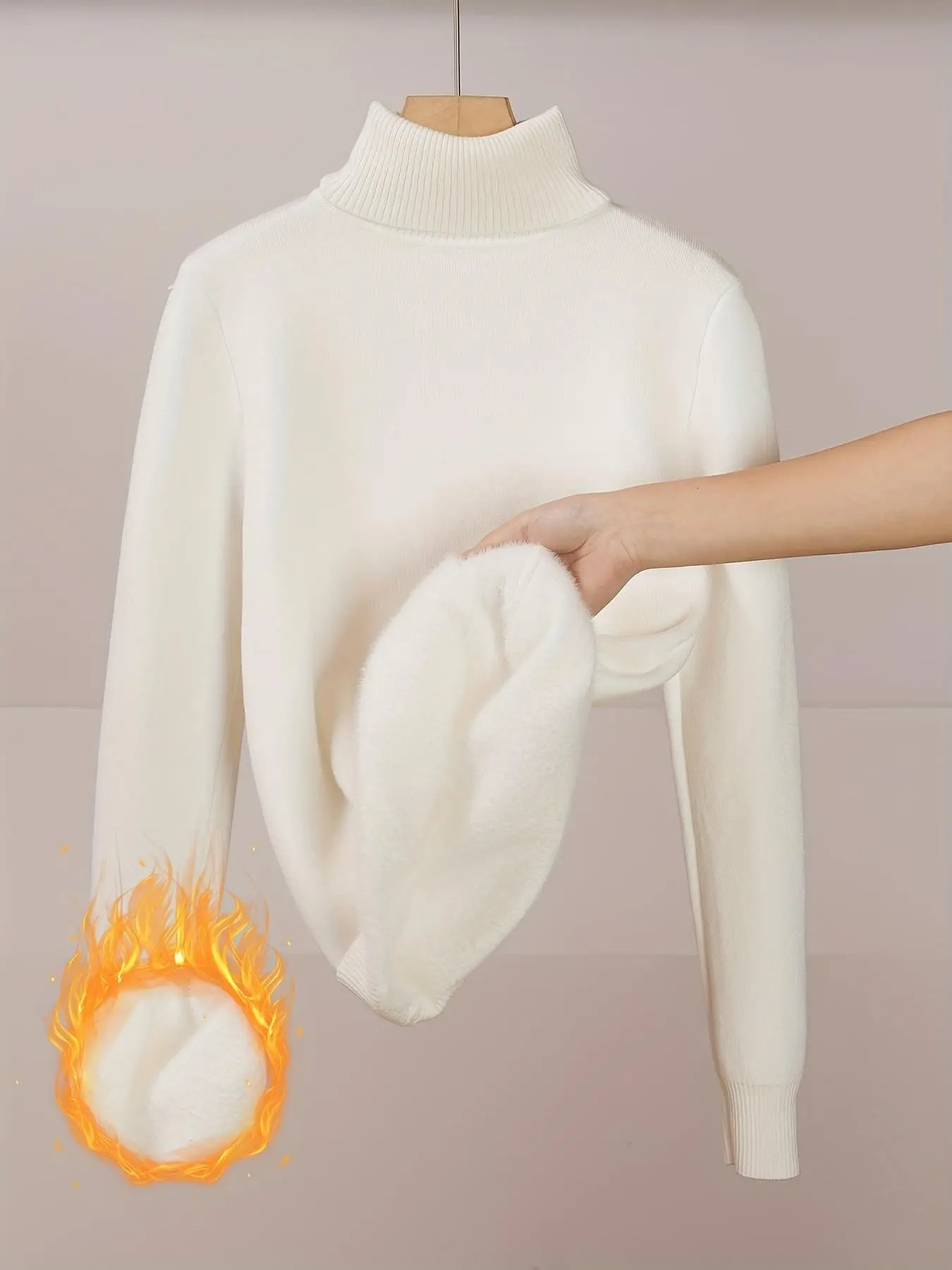 Women's Thickened Fleece Sweater, High Neck Warm Top for Autumn Winter, Elastic Inner Layer, Cozy Knitwear for Cold Weather