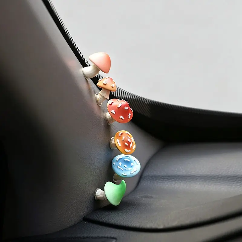 6-piece set cute cartoon mushroom car dashboard decor, fun car Interior accessory, perfect for vehicle decoration, adds personality to your ride, Car Dashboard Decorations