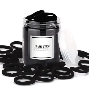 Black Hair Ties,Cotton Seamless Ponytail Holders,No Damage Elastics Hair Bands for Thick Heavy &Curly Hair, 50pcs