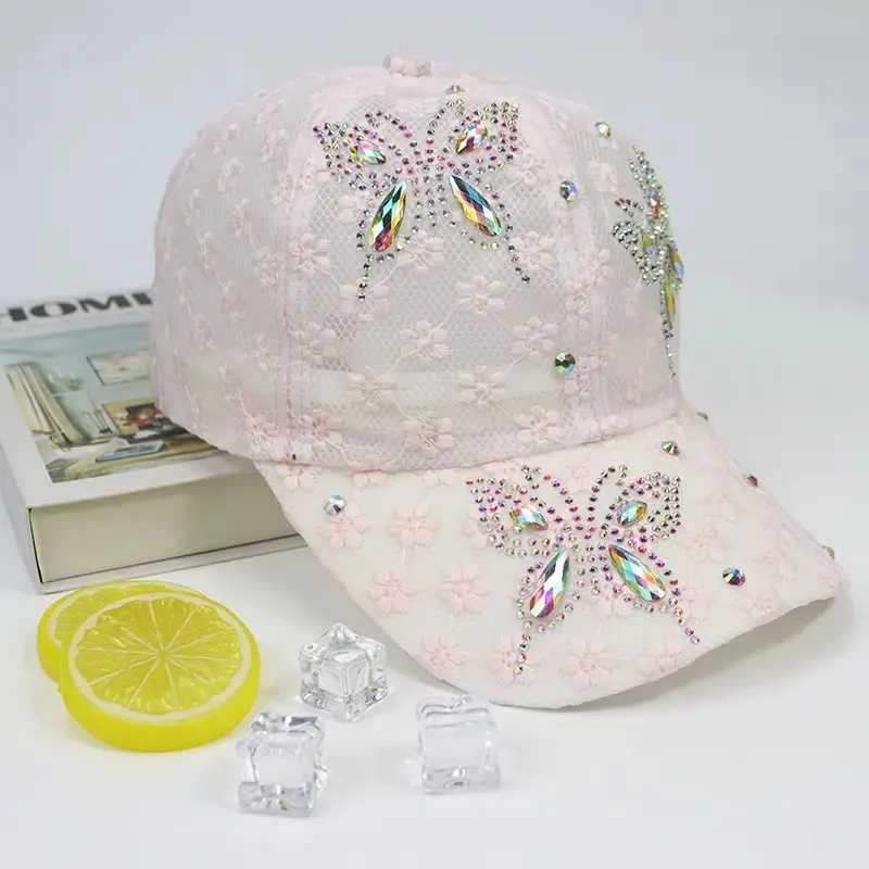 Butterfly Rhinestone Trucker Hat, Unisex Adjustable Mesh Sun Cap with Sparkle Design, Breathable Lightweight Summer Baseball Hat for Women Men, Trendy Statement Accessory for Tennis, Outdoor Sports, Beach and Daily Wear summerwins