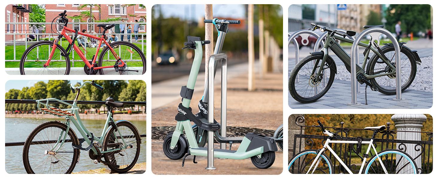 Bike Lock: 5 Digit Combination High Security Anti Theft Bike Chain Lock-3.2/3.6/4ft Heavy Duty Keyless Bicycle Lock for Bike, Motorcycle, Scooter, Door & Gate-4/6mm Thick, Easy to Use