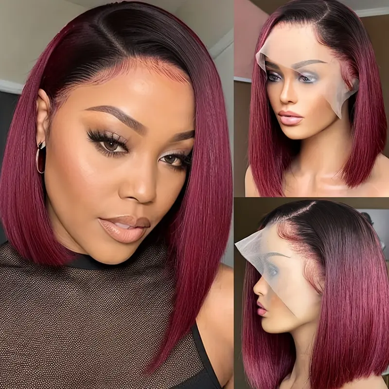 2025 NEW Wholesale Ombre 1B/99J Burgundy Bob Wig Human Hair  display picture 3