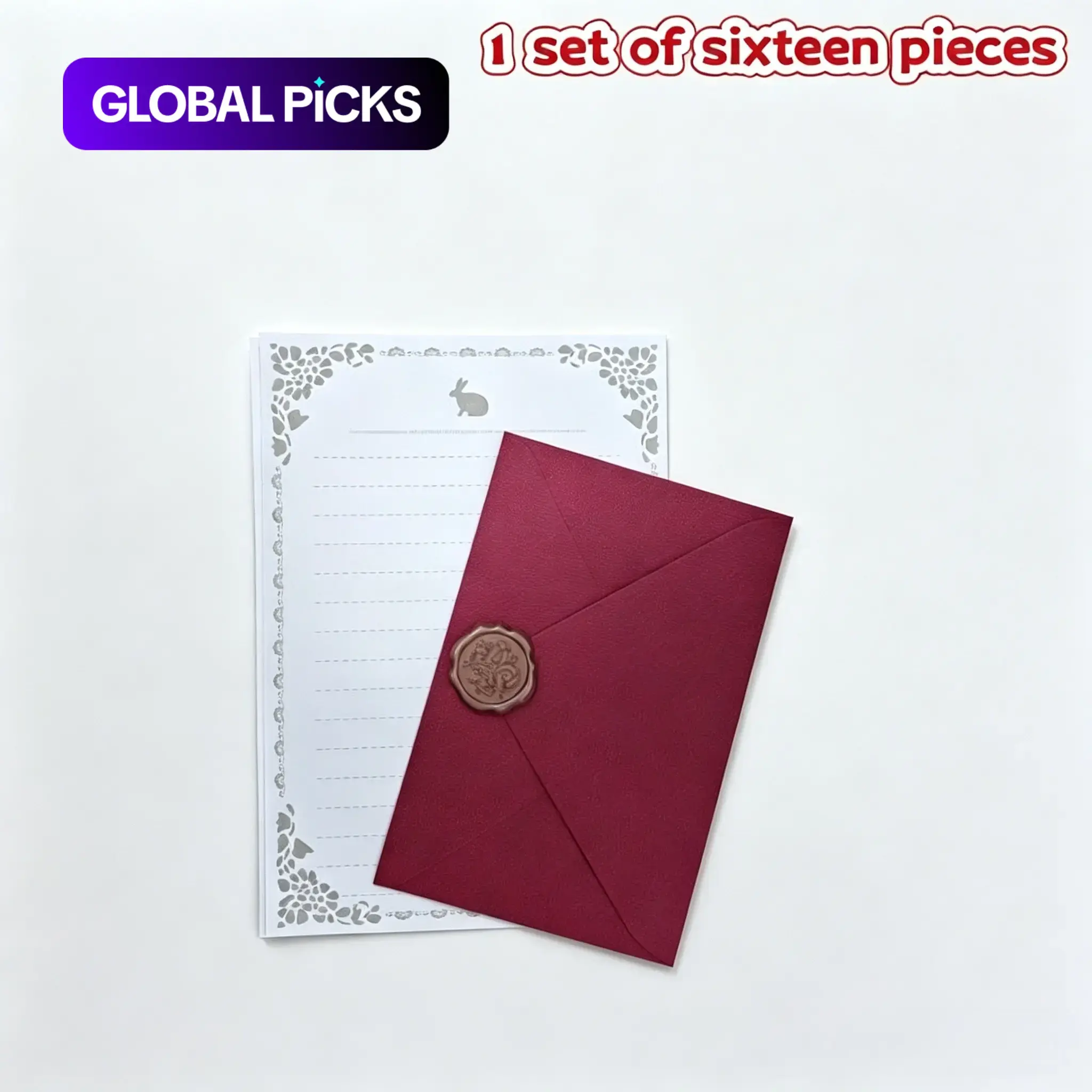 Letter Paper & Envelope Set, 16-Piece Set Including 3 Envelopes, 10 Sheets of Letter Paper & 3 Wax Seals, Holiday Invitation Stationery, Office Supplies #GLOBAL PICKS